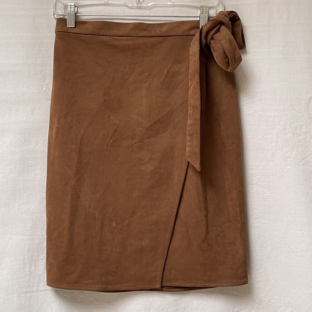 Lulus Tan Faux Suede Wrap Mini Skirt Womens Small Wedding Western Party Festival